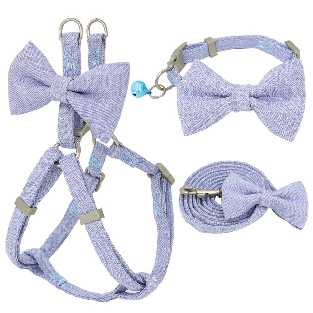 Dog Harness Leash Collar Set Adjustable Soft Cute Bow