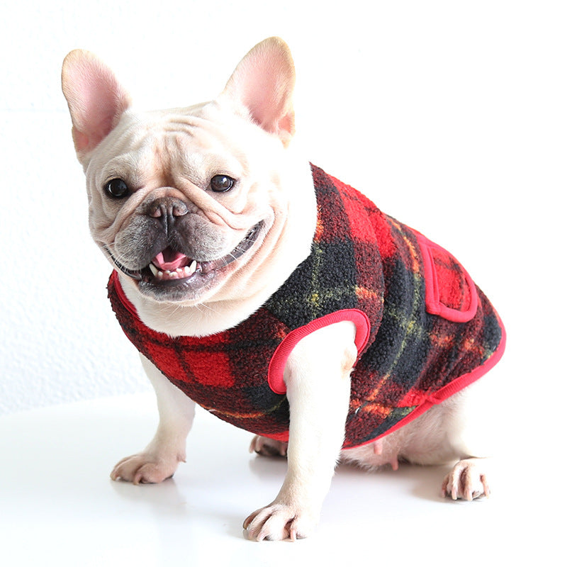 French Red Checkered Vest Japanese Double Layer Fat Dog Clothes