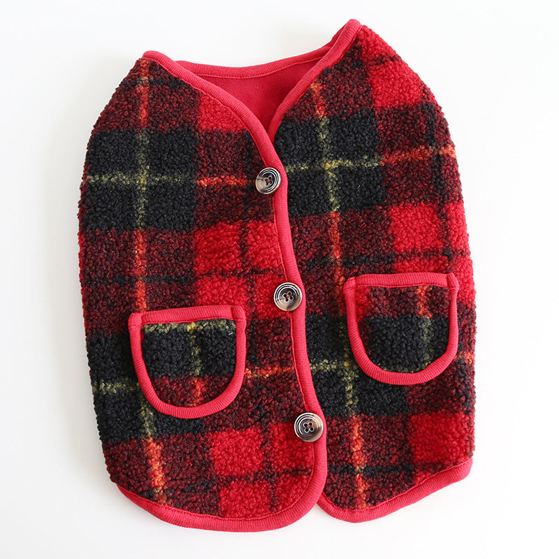 French Red Checkered Vest Japanese Double Layer Fat Dog Clothes