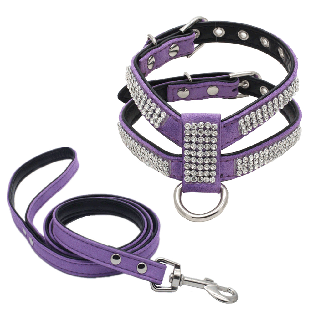 Shiny Rhinestone Pet Chest Harness Dog Leash