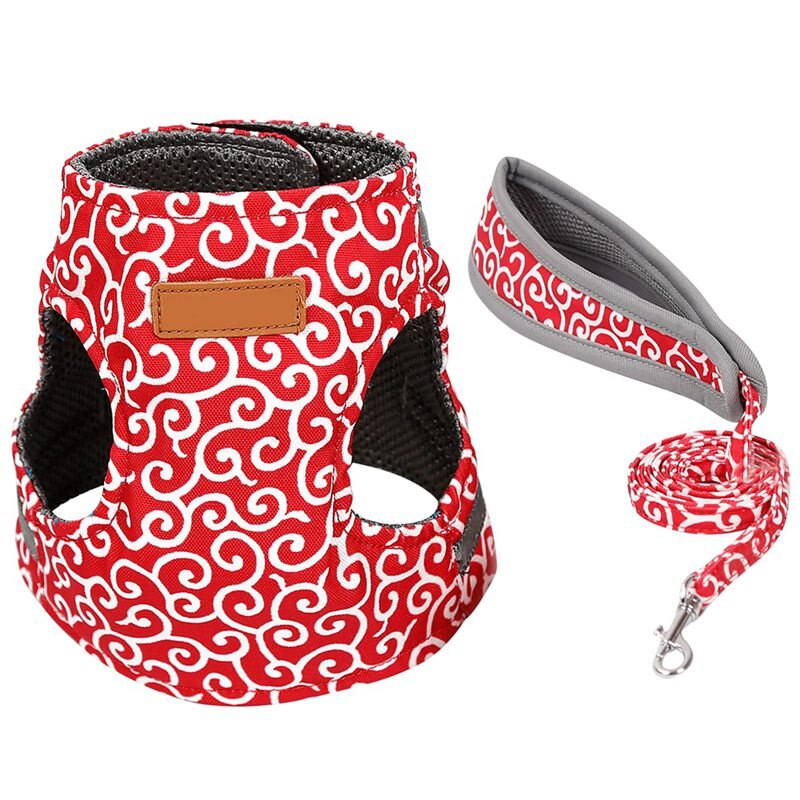 Dog Vest Outdoor Travel Harness Leash Floral Pattern Walking Harnesses