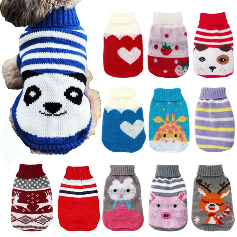 Winter Cartoon Cat Dog Clothes Warm Christmas Sweater Coat Knitting Crochet