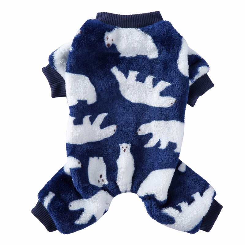 Dog Pajamas Winter Dog Clothes Dot Print Warm Jumpsuits Coat Nightshirt