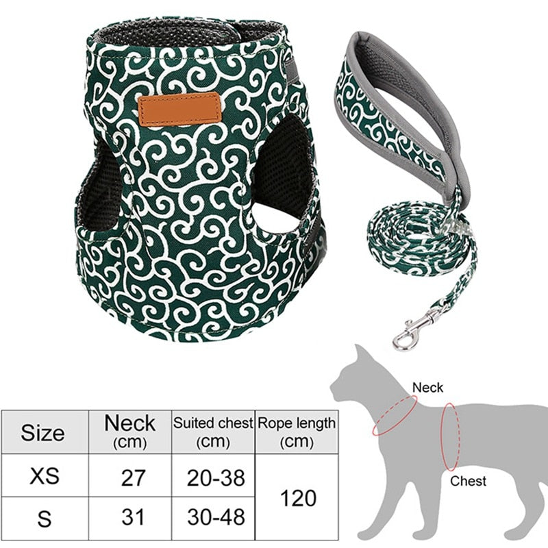 Dog Vest Outdoor Travel Harness Leash Floral Pattern Walking Harnesses