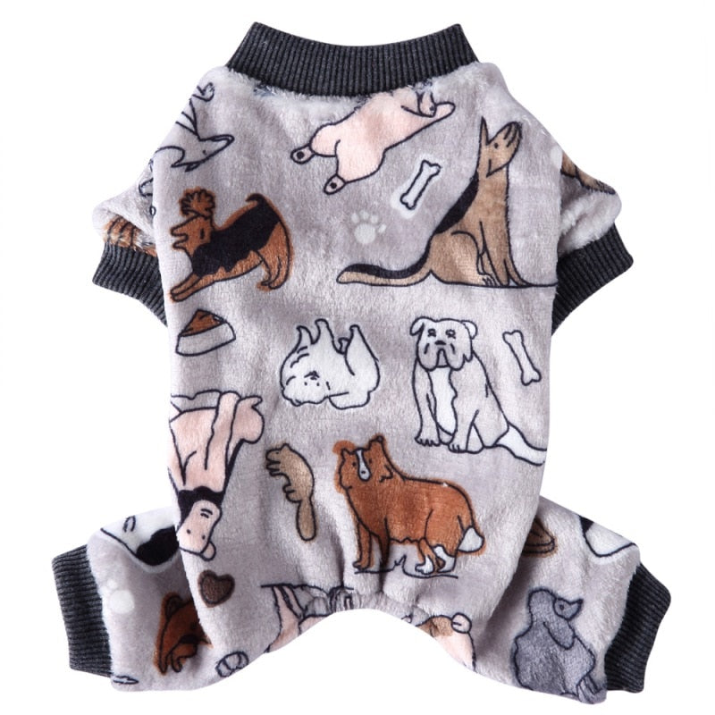 Dog Pajamas Winter Dog Clothes Dot Print Warm Jumpsuits Coat Nightshirt