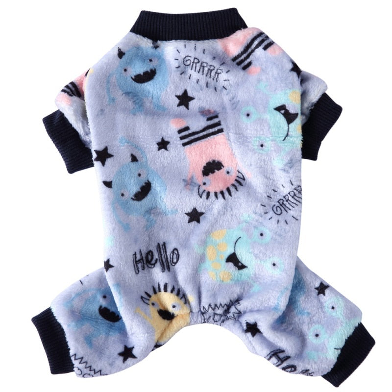 Dog Pajamas Winter Dog Clothes Dot Print Warm Jumpsuits Coat Nightshirt