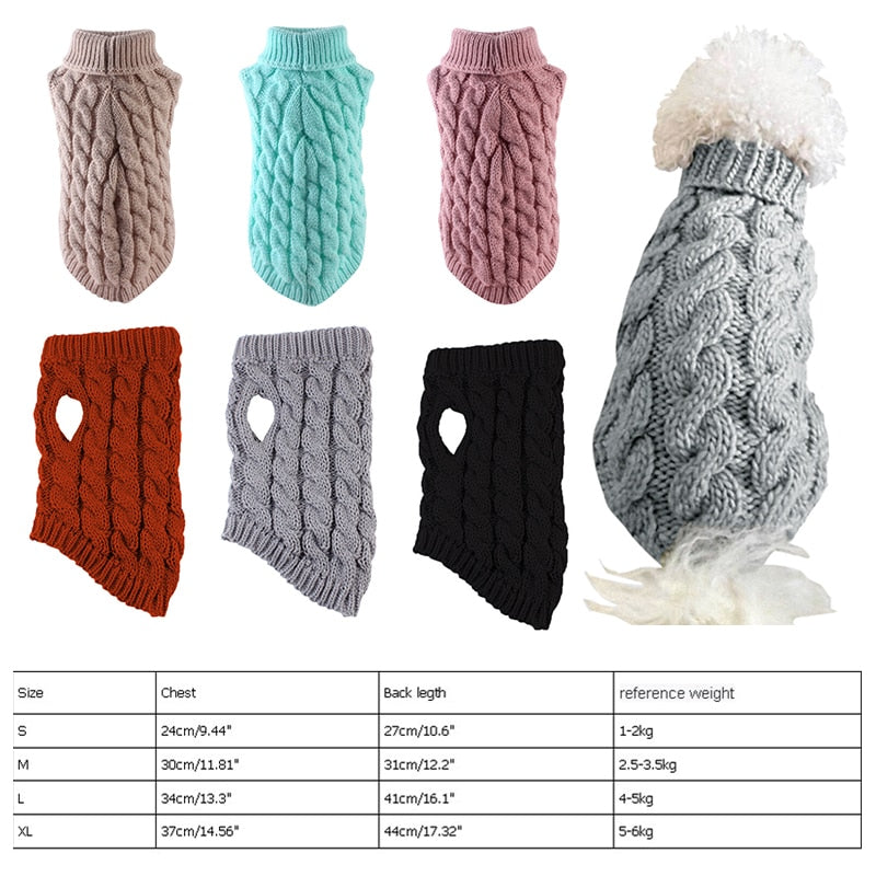 Warm Dog Cat Sweater Clothing Winter Turtleneck Knitted Clothes