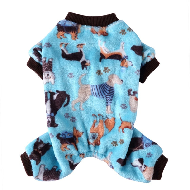 Dog Pajamas Winter Dog Clothes Dot Print Warm Jumpsuits Coat Nightshirt