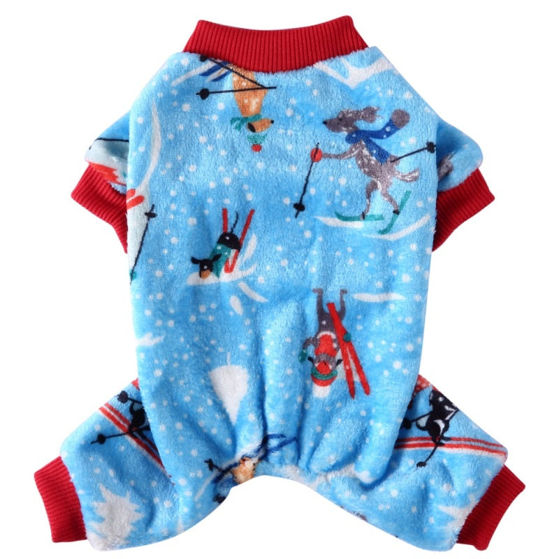 Dog Pajamas Winter Dog Clothes Dot Print Warm Jumpsuits Coat Nightshirt