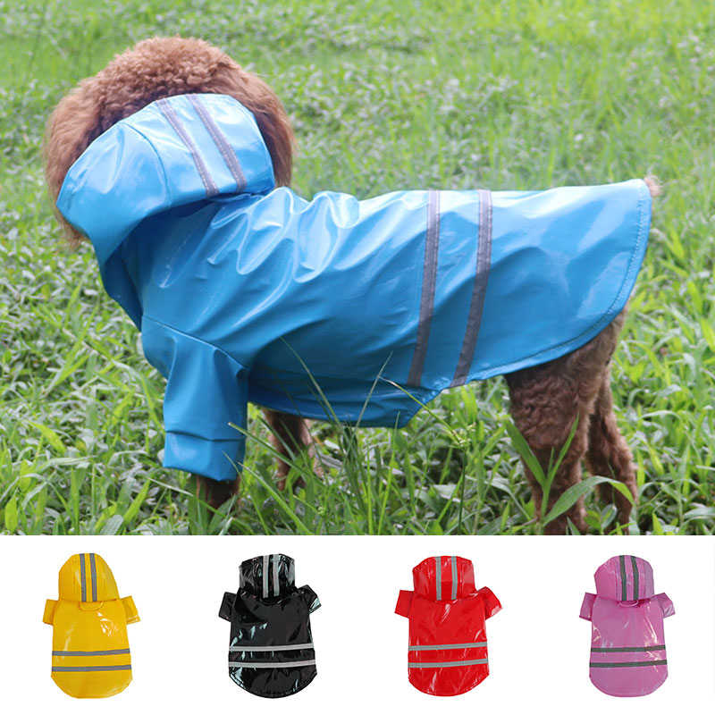 Dog Clothes Hooded Raincoats Reflective Strip Dogs Rain Coat Waterproof