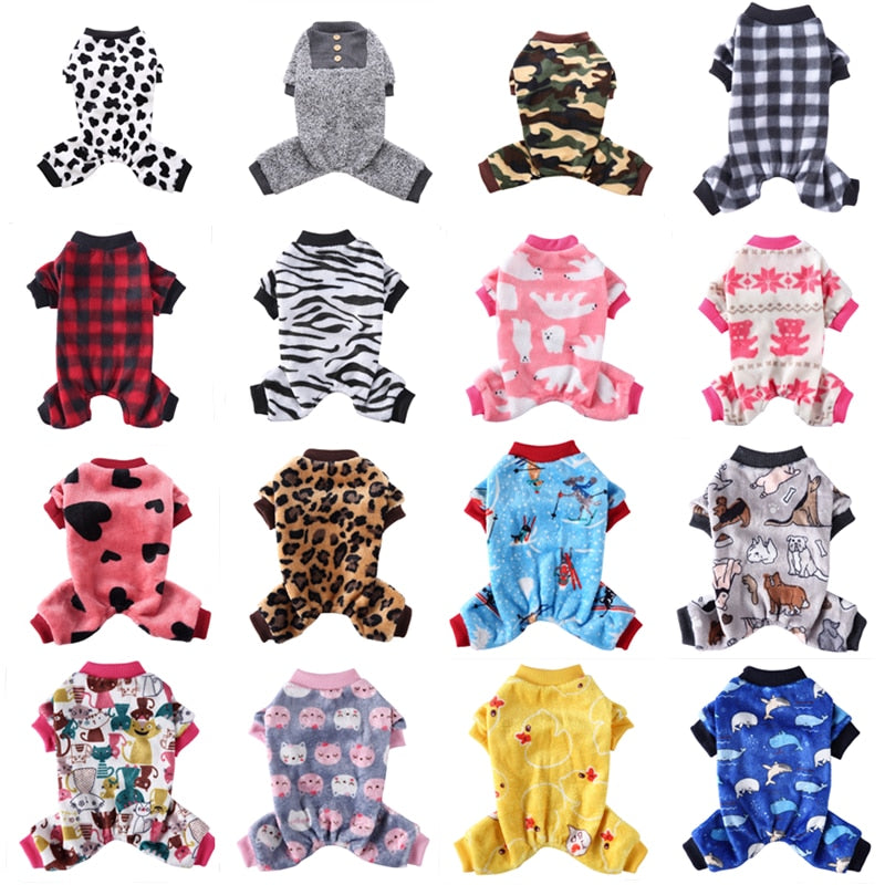 Dog Pajamas Winter Clothes Print Warm Jumpsuits Coat Jumpsuits