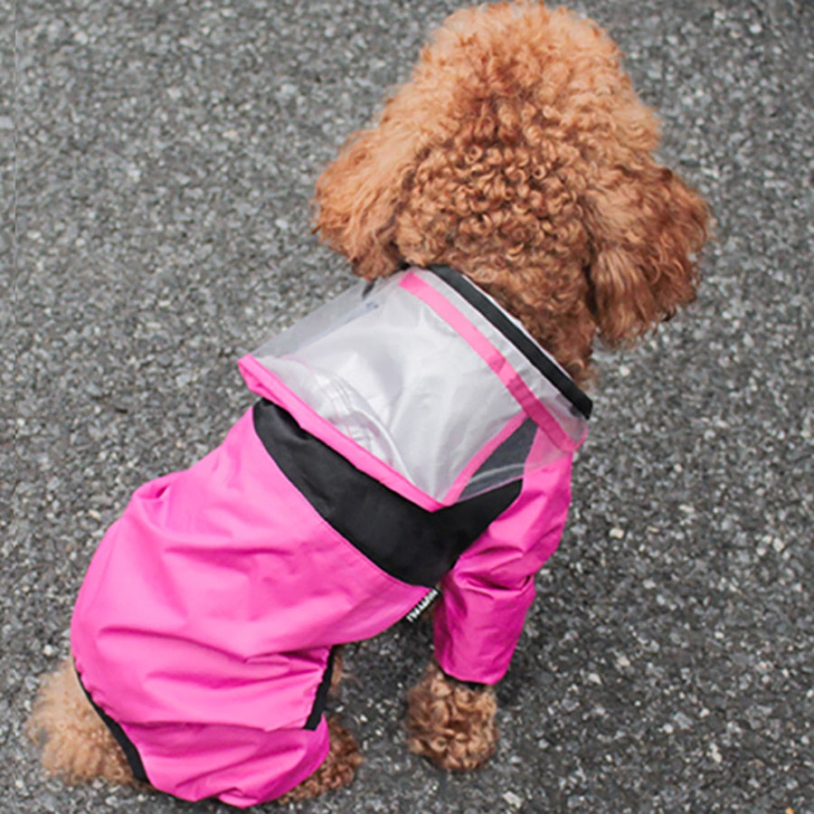 Dog Raincoat Transparent Hooded Jumpsuit Waterproof Coat Resistant