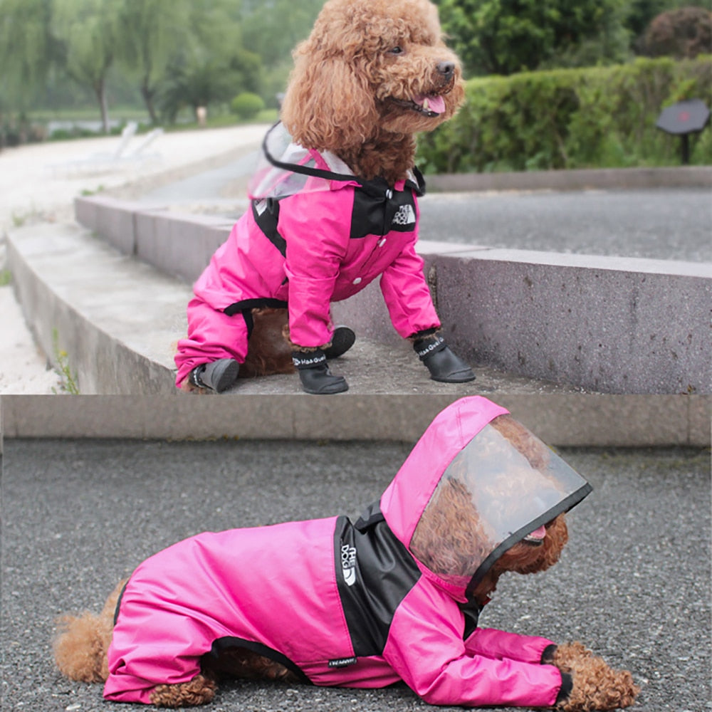 Dog Raincoat Transparent Hooded Jumpsuit Waterproof Coat Resistant