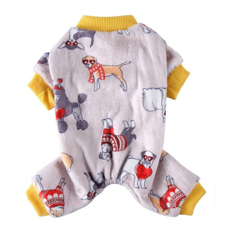 Dog Pajamas Winter Clothes Print Warm Jumpsuits Coat Jumpsuits