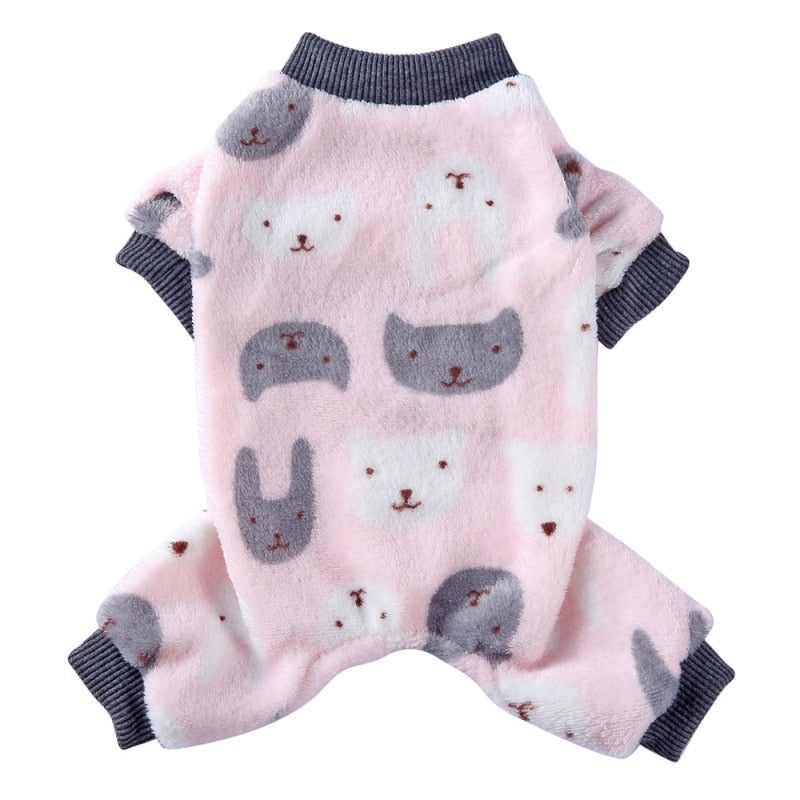 Dog Pajamas Winter Dog Clothes Dot Print Warm Jumpsuits Coat Nightshirt