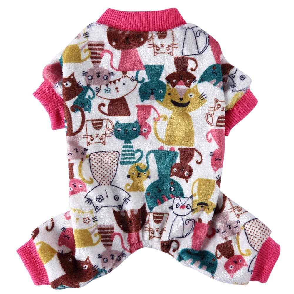 Dog Pajamas Winter Clothes Print Warm Jumpsuits Coat Jumpsuits