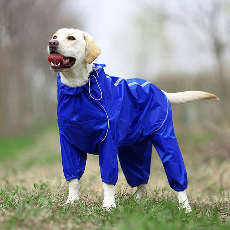 Pet Raincoat Reflective Waterproof Zipper Clothes High Neck Hooded