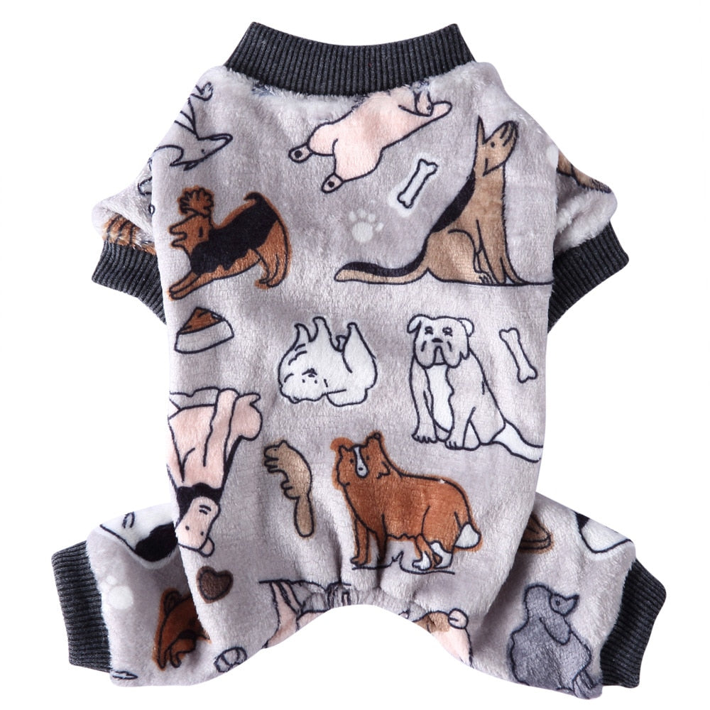 Dog Pajamas Winter Clothes Print Warm Jumpsuits Coat Jumpsuits