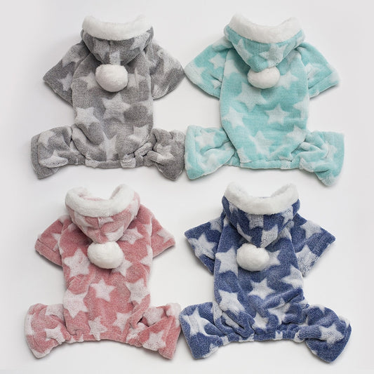 Fleece Pajamas Jumpsuit Winter Dog Clothes Star Pattern Warm Jumpsuits