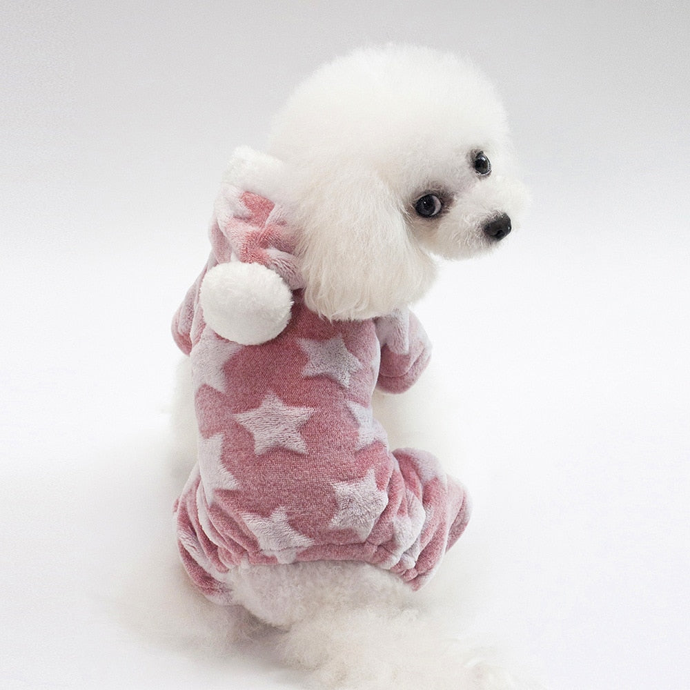 Fleece Pajamas Jumpsuit Winter Dog Clothes Star Pattern Warm Jumpsuits