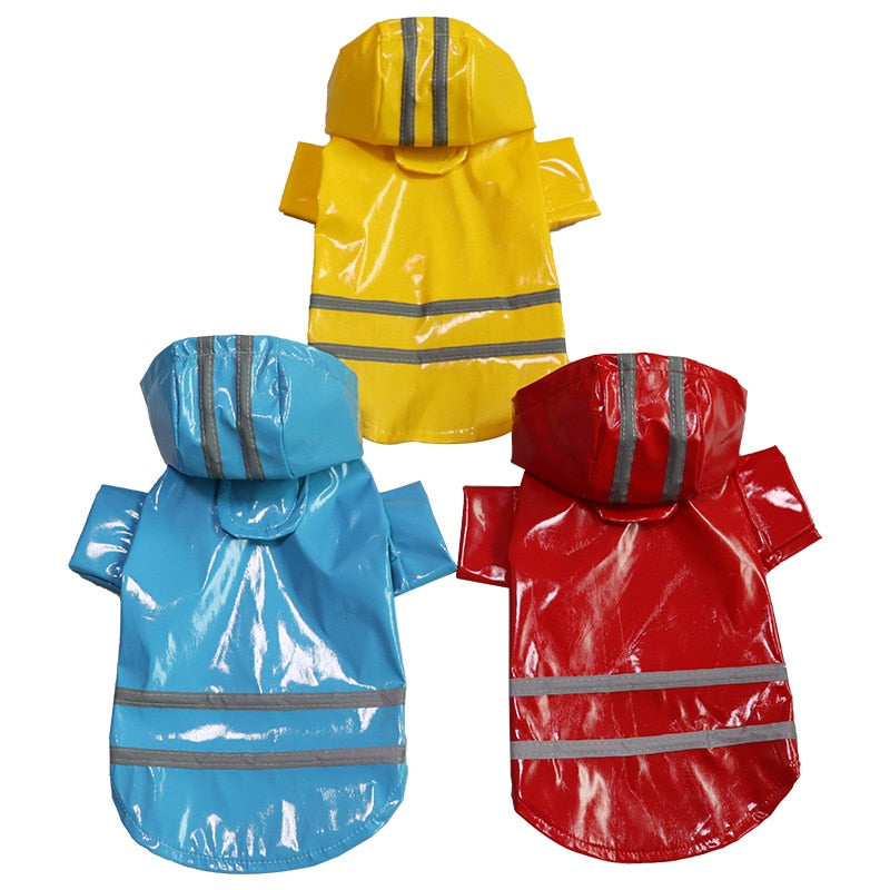 Dog Clothes Hooded Raincoats Reflective Strip Dogs Rain Coat Waterproof