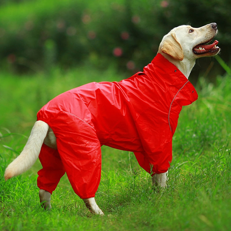 Pet Raincoat Reflective Waterproof Zipper Clothes High Neck Hooded