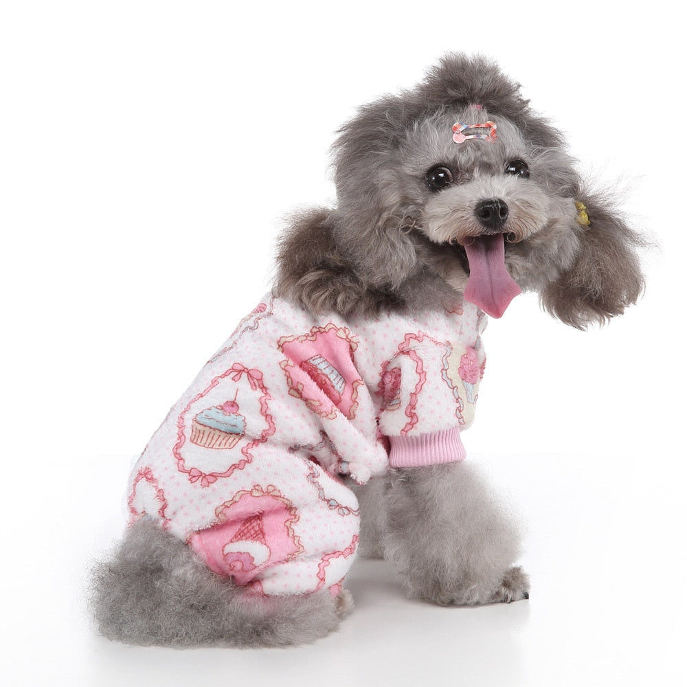 Dog Pajamas Winter Clothes Print Warm Jumpsuits Coat Jumpsuits