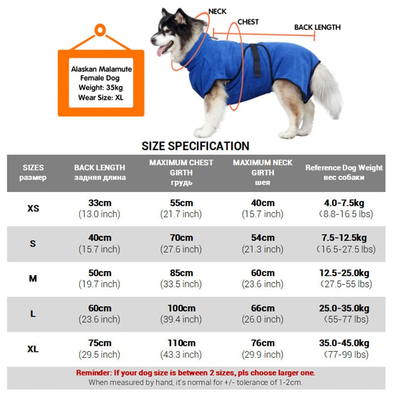 Dog Bathrobe for Small Medium Large Dogs Super Absorbent Fast Drying