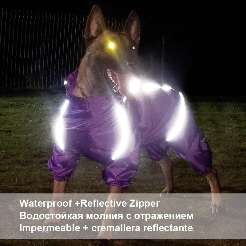 Pet Raincoat Reflective Waterproof Zipper Clothes High Neck Hooded