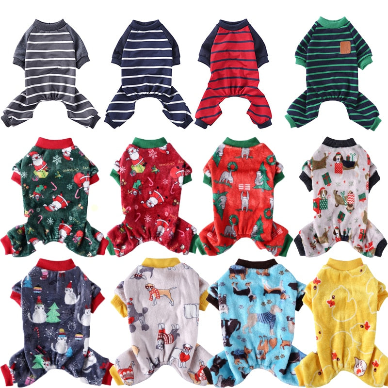 Dog Pajamas Winter Dog Clothes Dot Print Warm Jumpsuits Coat Nightshirt