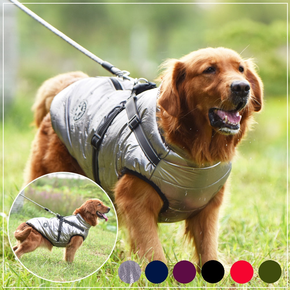 Large Pet Dog Jacket With Harness Winter Warm Dog Clothes Waterproof Coat