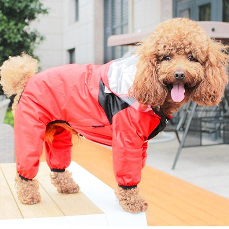 Dog Waterproof Raincoat Jumpsuit Reflective Rain Coat Hooded Jackets