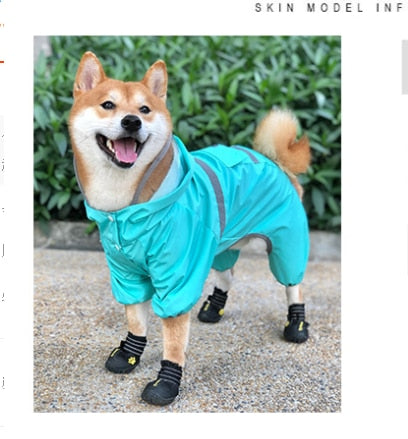 Dog Waterproof Raincoat Jumpsuit Reflective Rain Coat Hooded Jackets