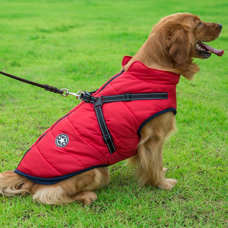 Large Pet Dog Jacket With Harness Winter Warm Dog Clothes