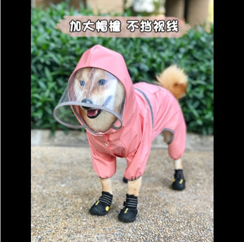 Dog Waterproof Raincoat Jumpsuit Reflective Rain Coat Hooded Jackets