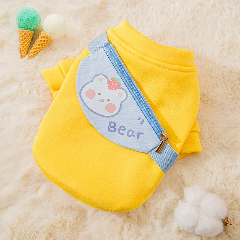 Cartoon Dog Clothes Cute Bow Tie Satchel Clothing Coat Warm Plush Sweater