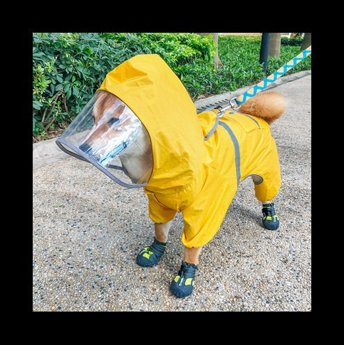 Dog Waterproof Raincoat Jumpsuit Reflective Rain Coat Hooded Jackets