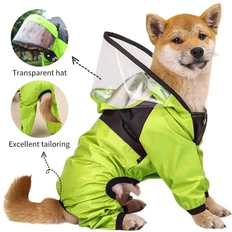 Dog Raincoat Transparent Hooded Jumpsuit Waterproof Coat Resistant