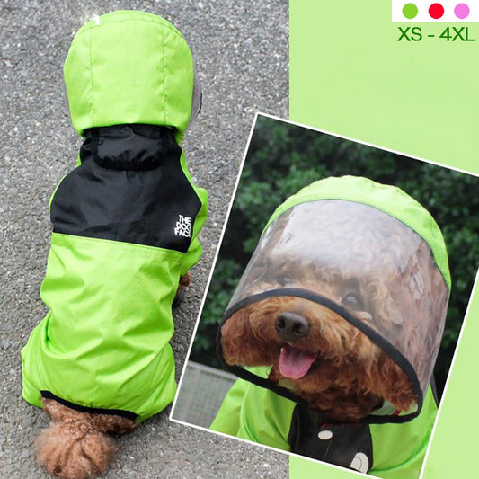 Dog Raincoat Transparent Hooded Jumpsuit Waterproof Coat Resistant