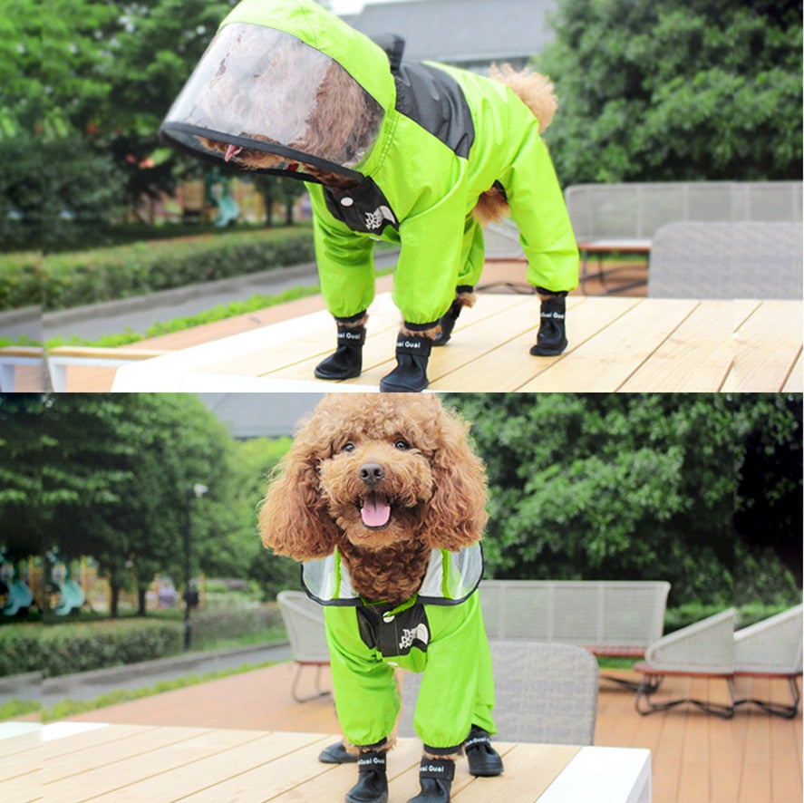 Dog Raincoat Transparent Hooded Jumpsuit Waterproof Coat Resistant