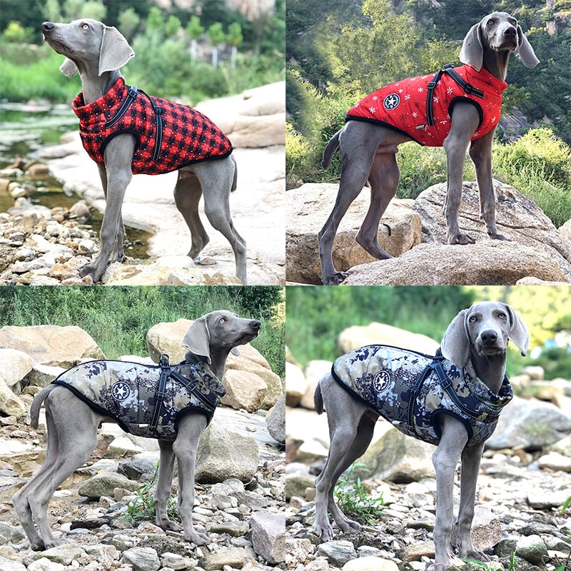 Large Pet Dog Jacket With Harness Winter Warm Dog Clothes Waterproof Coat