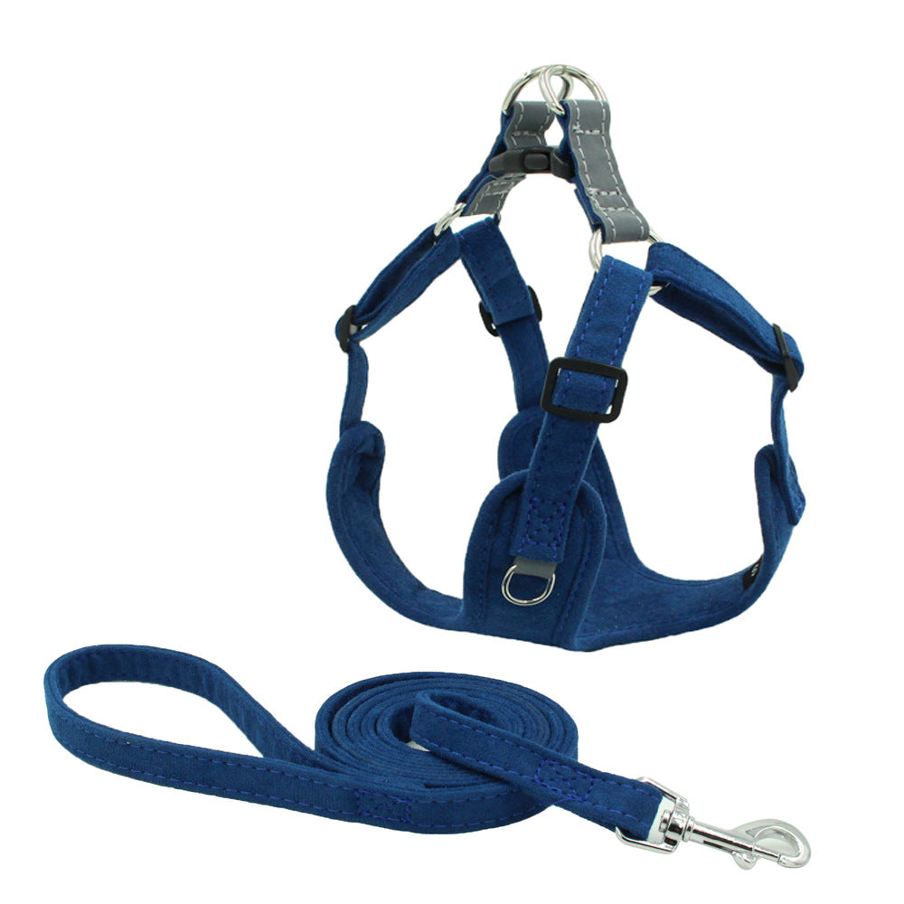 Suede Pet Chest Harness Dog Vest Leash