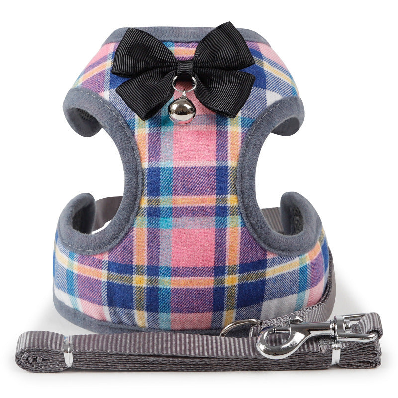 Plaid Vest-style Pet Chest Harness Small Dog Dress Leash